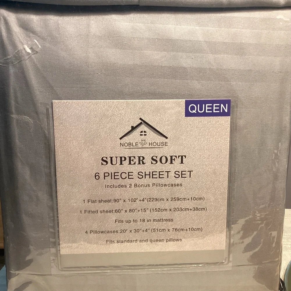 Queen Sheet Set, 6 Piece, New Gray. Fits 18” Mattress - Picture 2 of 2